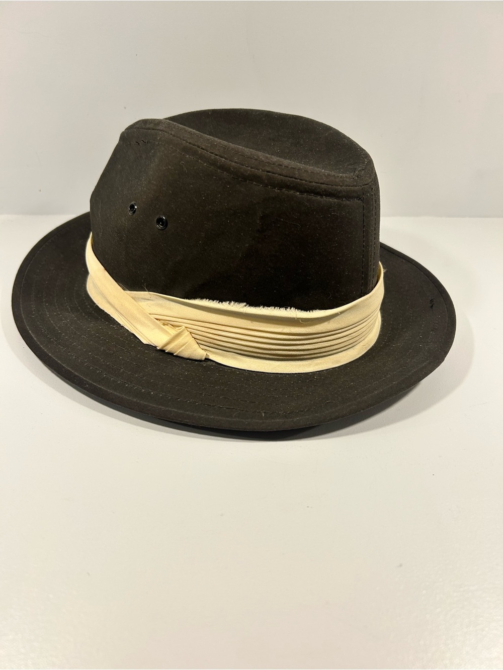 Vintage Brown Fedora Hat Union Made Satin Lined Trilby Gangster Style Large